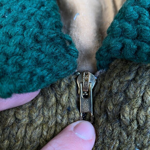 Vintage 1958 Green Goose Cowichan Handmade Woven Wool Jacket Canvas Large Canada - Picture 11 of 16